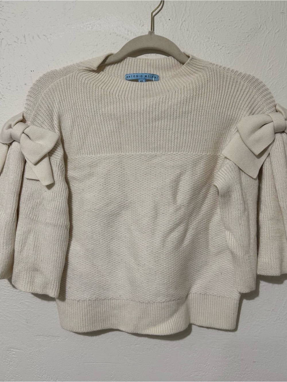 ANTONIO MELANI Cream Blended Wool Bow-Detail Crewneck Sweater